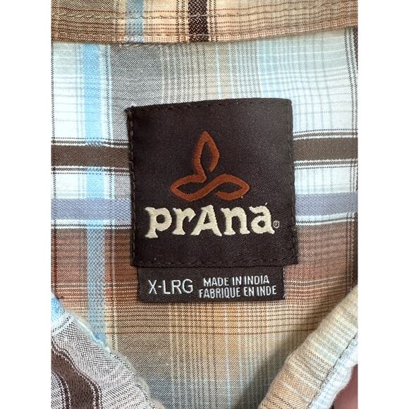 Prana|SS‎ Button Up|Brown/Blue Plaid|SZ XL - Picture 7 of 9